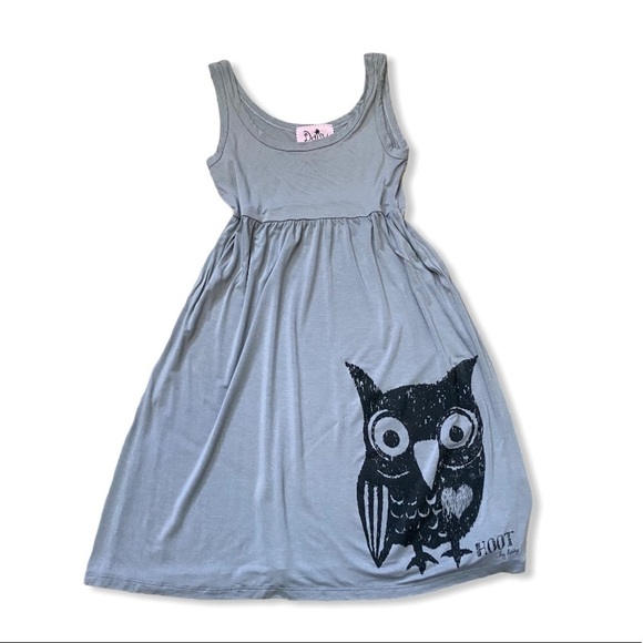 Daisy Shoppe Tank Babydoll Grey Dress Owl Graphic - Picture 1 of 7